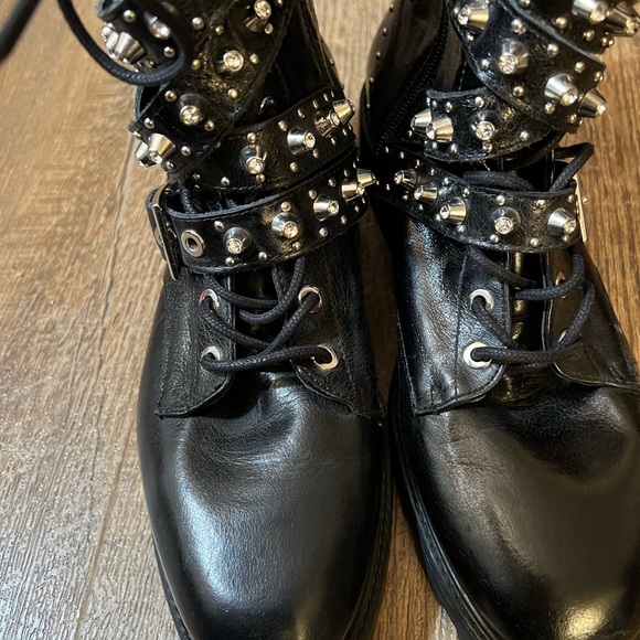 Zara Leather Jeweled Studded Moto Zara Shoe - Picture 14 of 15
